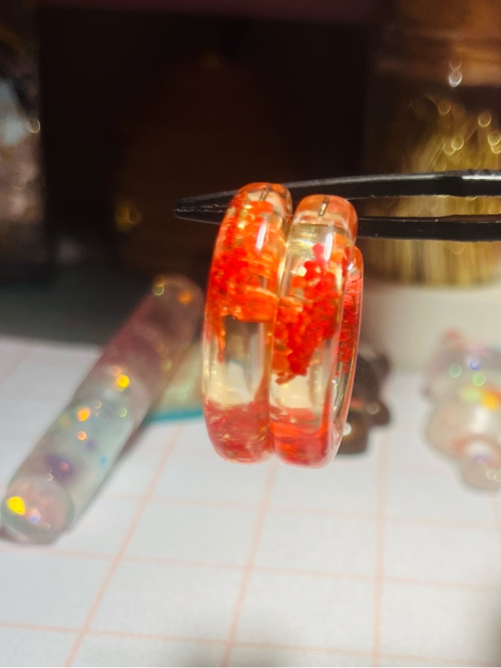 aerie Clear Hoop Earrings with Bright Orange Inclusions